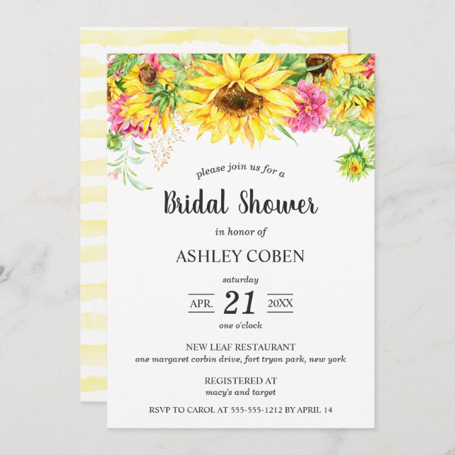 Invitation de douches nuptiales avec des tournesol (Devant / Derrière)