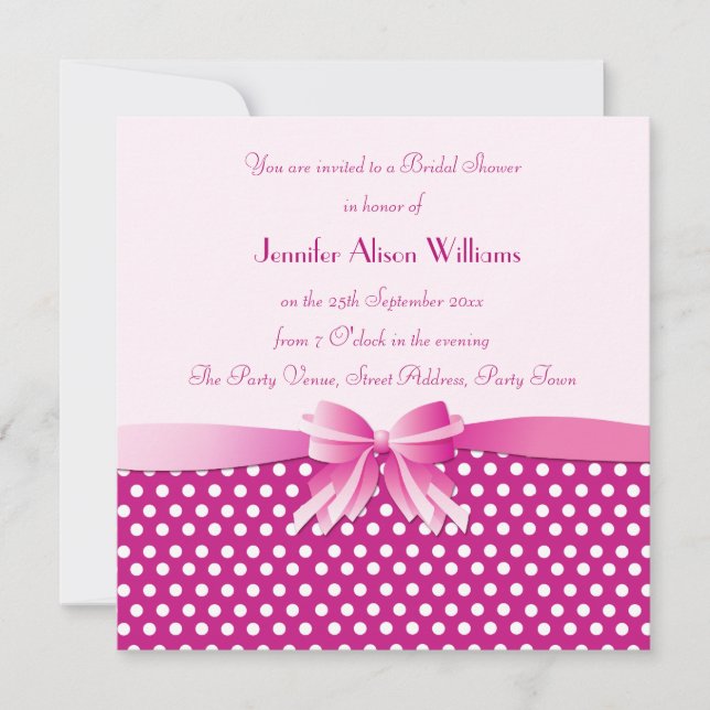 Invitation de douches nuptiales Pois roses avec bo (Devant)