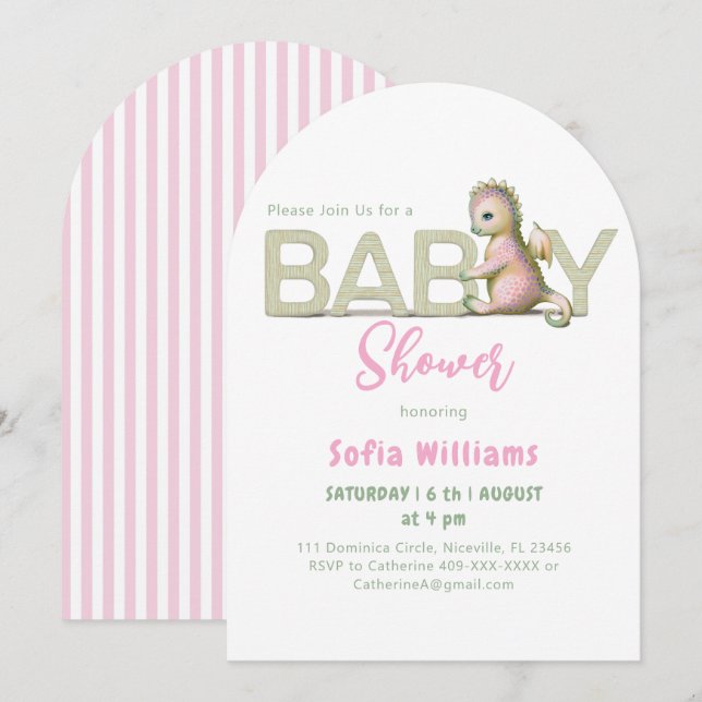 Invitation de dragon mignon pour une baby shower. (Devant / Derrière)