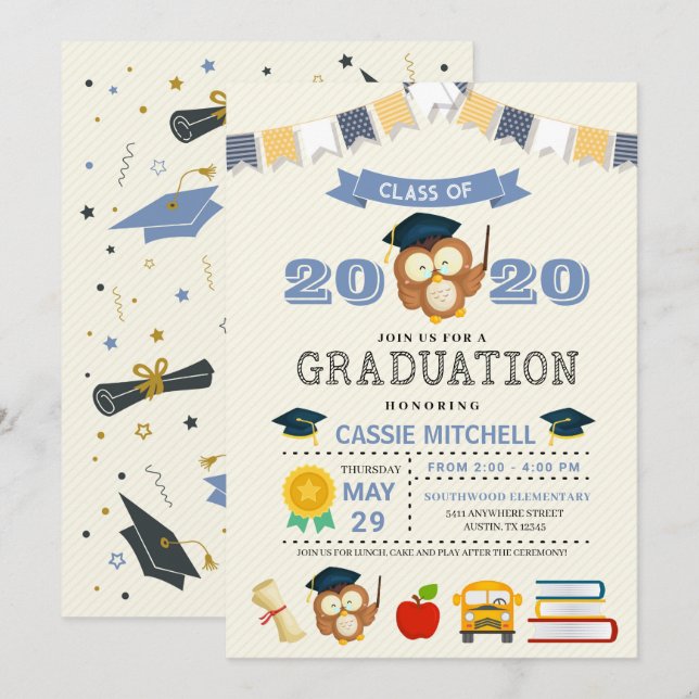 Invitation de Faire-part de graduation de Owl Kids (Devant / Derrière)