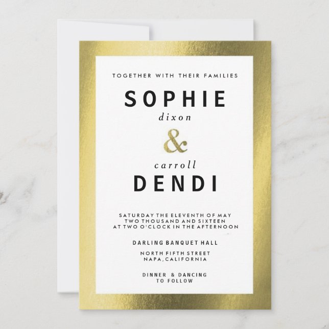 Invitation de Faire-part Mariage Gold Foil (Devant)