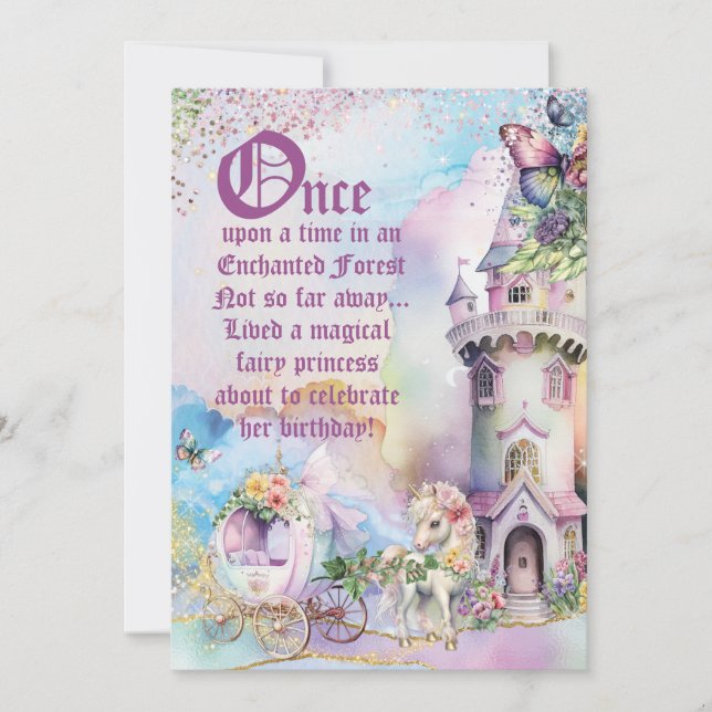 Invitation de Fairy Unicorn Forest Party Enchanted (Devant)