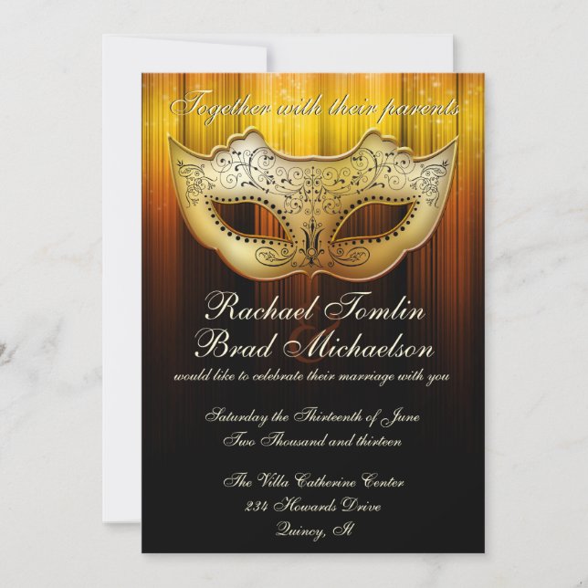 Invitation de fantaisie de mariage de mascarade (Devant)