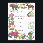 Invitation de Farmyard Friends<br><div class="desc">Amis de la ferme 1 - Cow corner joli papier à lettres pour l'invitation d'un jeune enfant qui aime les fermes et les animaux de ferme. Avec une vache dans le coin supérieur gauche, il y a une deuxième version avec une colle de bordure en haut à gauche. En plus...</div>
