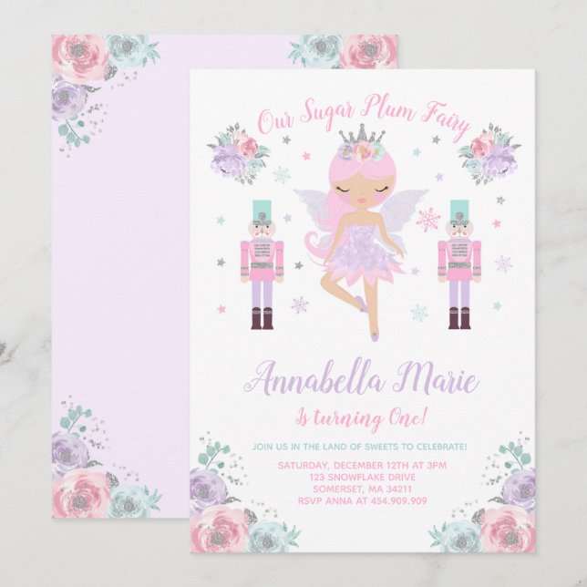 Invitation de fée de prune de sucre Invitation de  (Devant / Derrière)