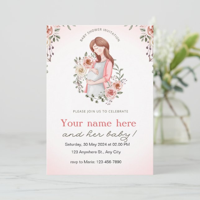 Invitation de femmes roses enceintes à baby shower (Debout devant)