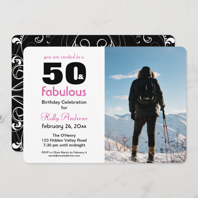 Invitation de fête "50 & Fabuleux" avec photo coul (Devant / Derrière)