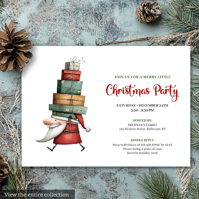 Invitation de fête à l'aquarelle de Père Noël exce (Trendy Quirky Santa Watercolor Party Invitation)