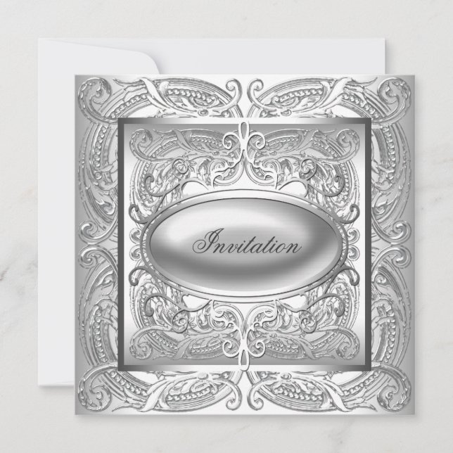 Invitation de fête à thème argenté blanc pour tout (Devant)