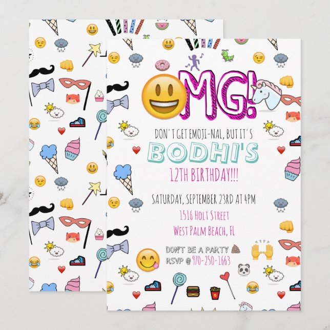 Invitation de fête à thème Emoji (Devant / Derrière)