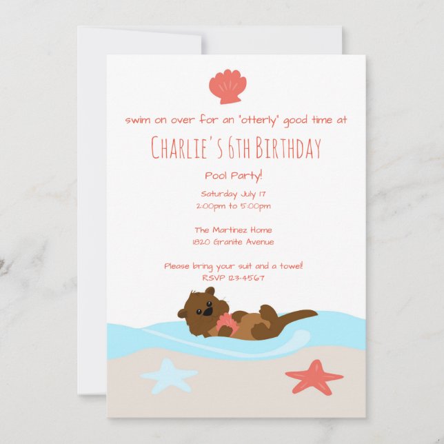Invitation de fête adorable pour une loutre (Devant)