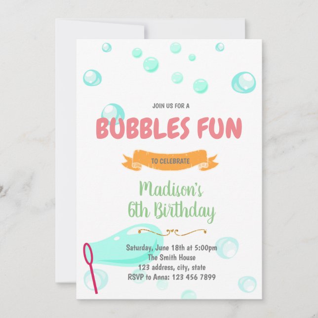 Invitation de fête amusante avec bulles mignonnes (Devant)