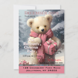 Invitation de fête annuel de l'ours de Noël rose