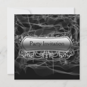 Invitation de fête argentée à fumée noire