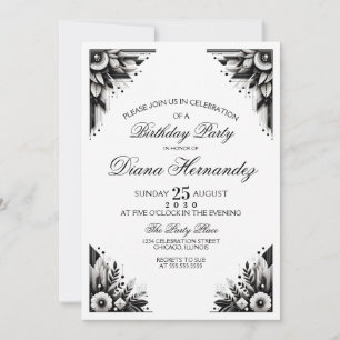 Invitation de fête Art Déco florale