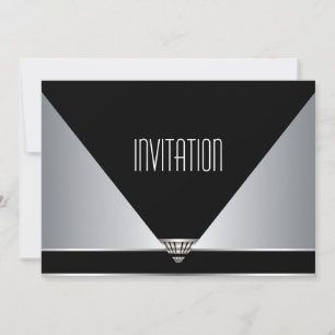 Invitation de fête Art Déco Noir Argent