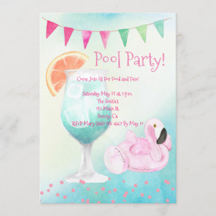Invitation de fête au bord de la piscine au flaman