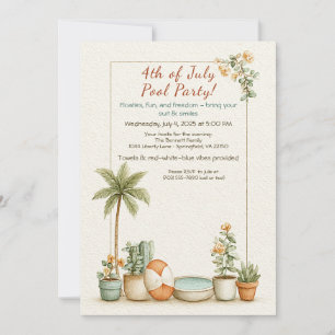 Invitation de fête au bord de la piscine du 4 juil