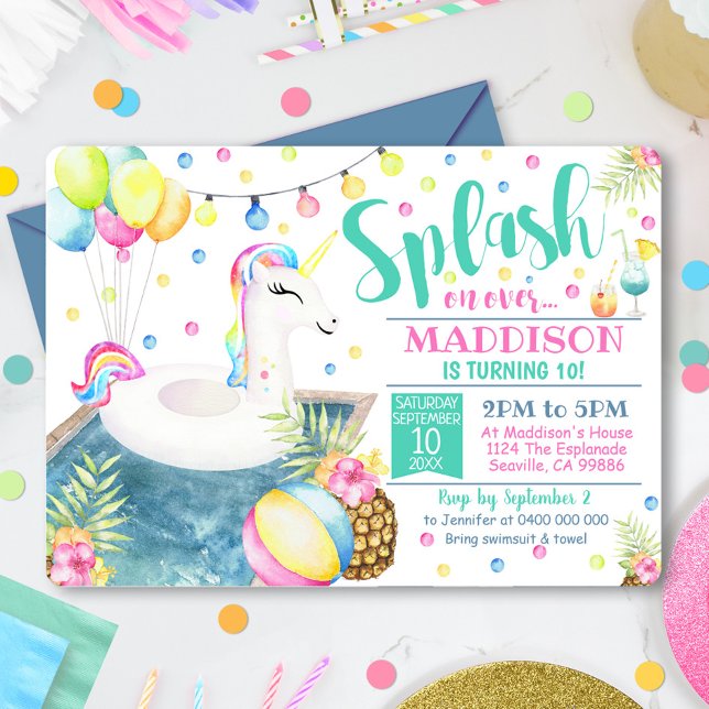 Invitation de fête au bord de la piscine Licorne F (Créateur téléchargé)