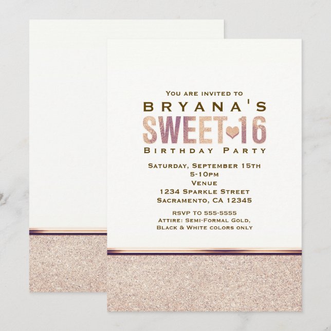 Invitation de fête au champagne en faux or rose po (Devant / Derrière)