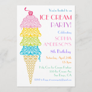 Invitation de fête au cône de glace coloré