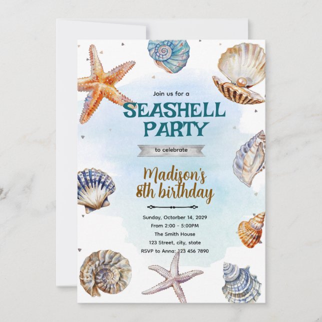 Invitation de fête aux coquillages de plage (Devant)