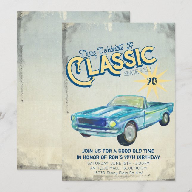 Invitation de fête avec affiche de garage vintage (Devant / Derrière)