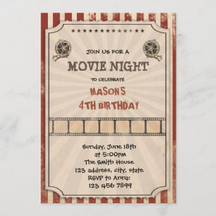 Invitation de fête avec billet de cinéma vintage