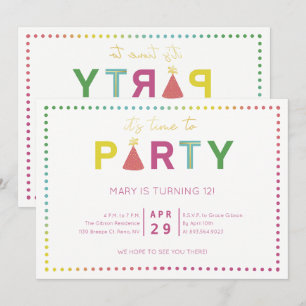 Invitation de fête avec chapeau de fête à pois col