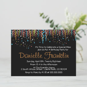 Invitation de fête avec confettis colorés