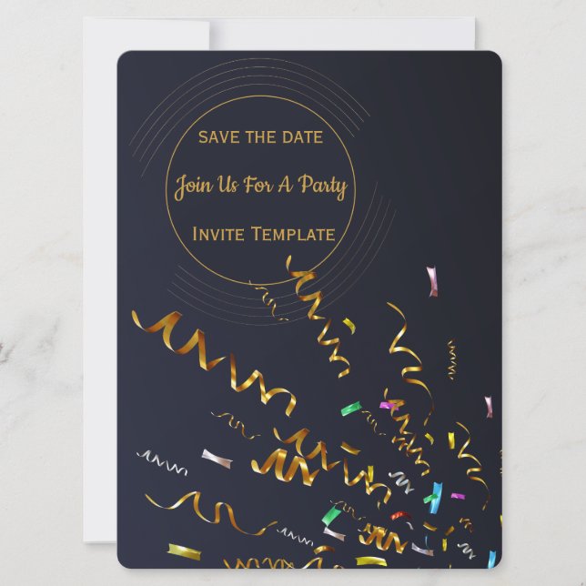 Invitation de fête avec confettis dorés  (Devant)