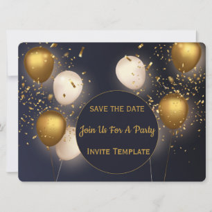 Invitation de fête avec confettis dorés