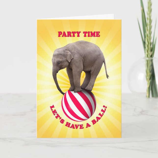 Invitation de fête avec un éléphant heureux sur un (Devant)