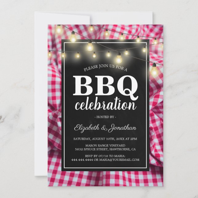 Invitation de fête BBQ de pique-nique rustique (Devant)