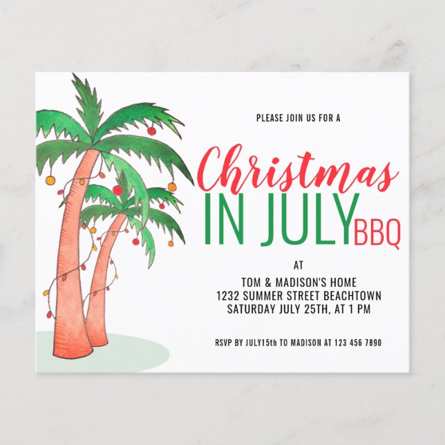 Invitation de fête BBQ Noël en juillet à petit bud (Devant)