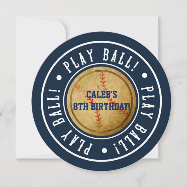 Invitation de fête bleue Vintage Baseball JOUER BA (Devant)