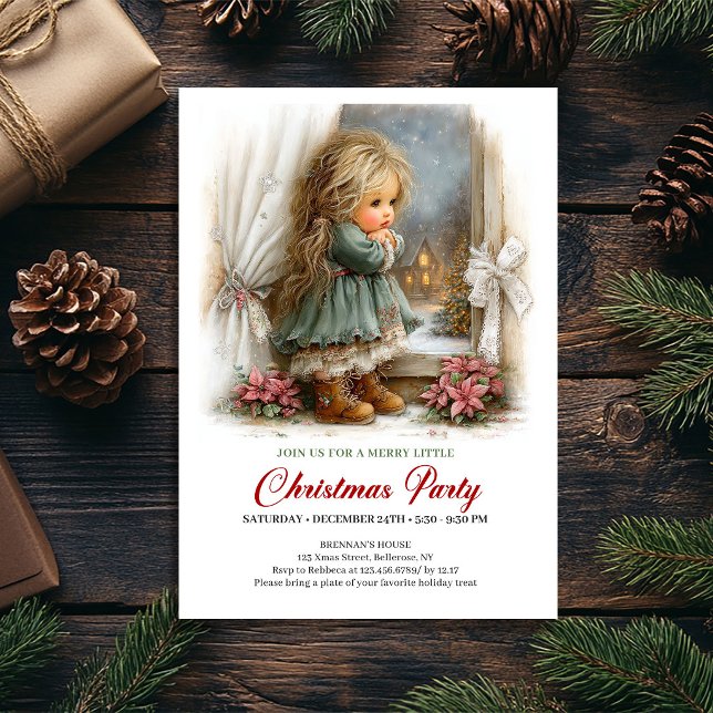 Invitation de fête charmante pour fille pour Noël (Charming Christmas Scene Girl Festive Party Invite

)