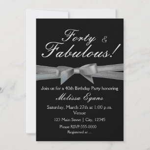 Invitation de fête chic à nœud noir et argent