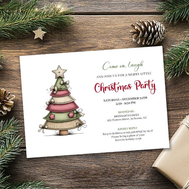 Invitation de fête chic et fantaisiste pour l'arbr (Chic Quirky Christmas Tree Holiday Party Invite)
