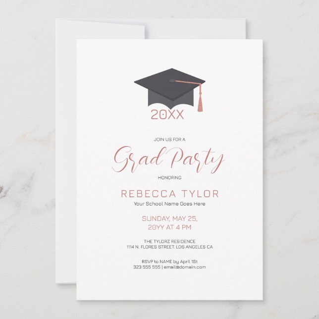 Invitation de fête chic noire et rose gold typogra (Devant)