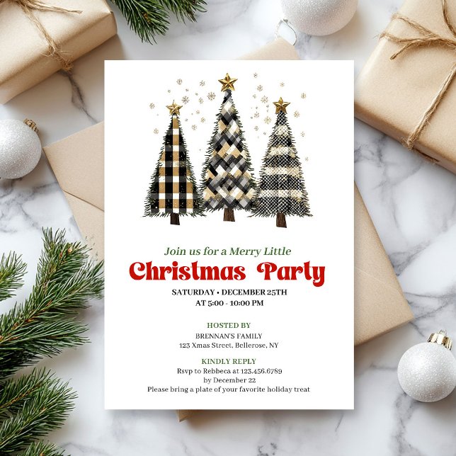 Invitation de fête classique pour un arbre de Noël (Classic buffalo plaid Christmas tree party invite)