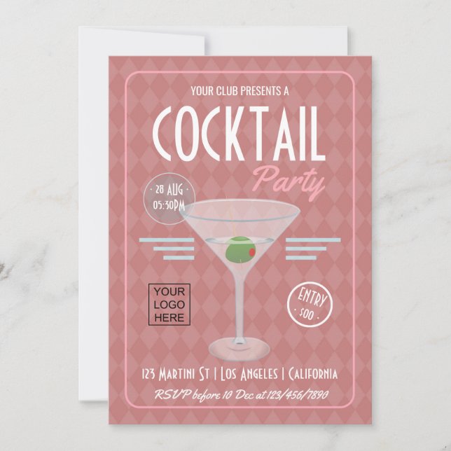 Invitation de fête cocktail corporative rétro vint (Devant)