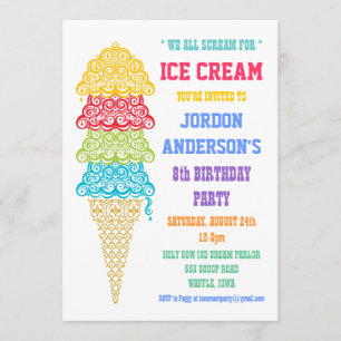 Invitation de fête colorée de cône de glace