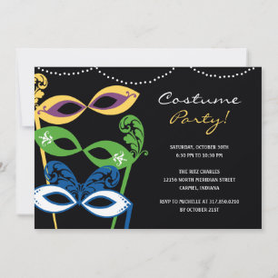 Invitation de fête costumée avec masques élégants