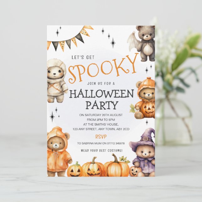 Invitation de fête costumée Halloween avec un ours (Debout devant)