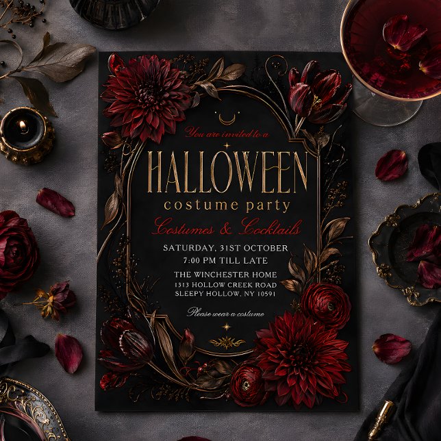 Invitation de fête costumée Halloween gothique Ros (Créateur téléchargé)