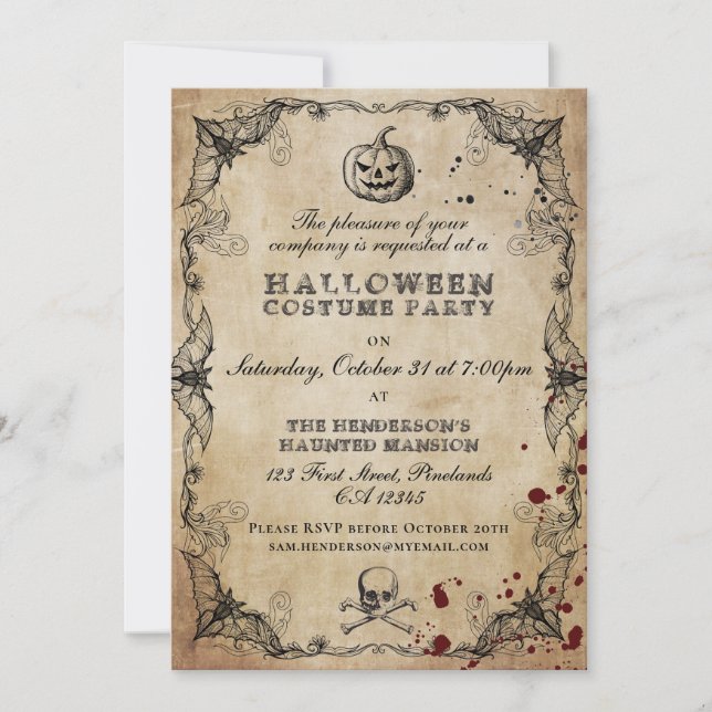 Invitation de fête costumée Halloween gothique vin (Devant)