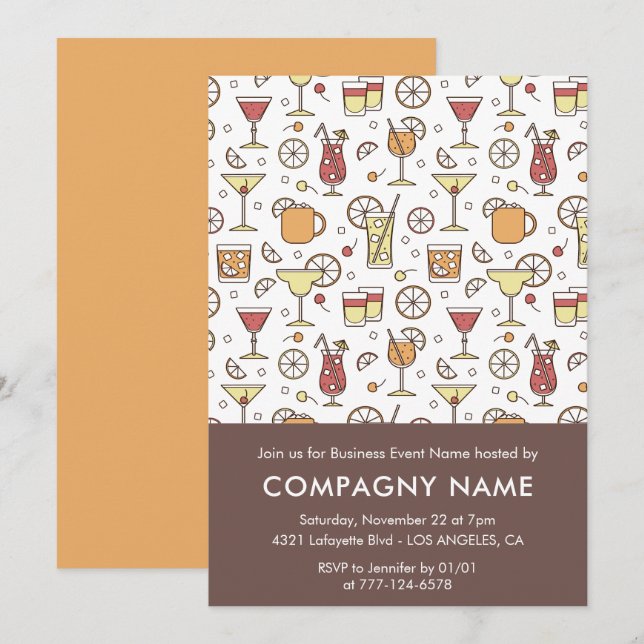 Invitation de fête d'affaires motif cocktail (Devant / Derrière)