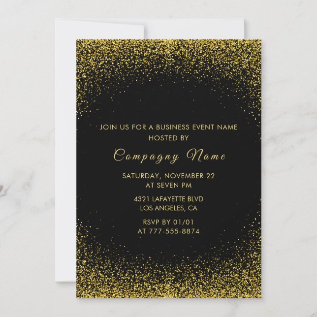 Invitation de fête d'affaires noire paillettes dor (Devant)