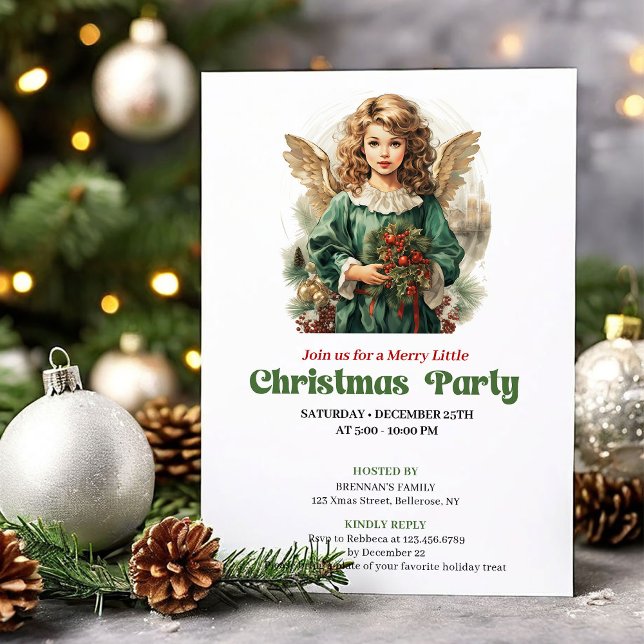 Invitation de fête d'ange de Noël victorien chic (Chic Victorian Christmas angel party invitation

)